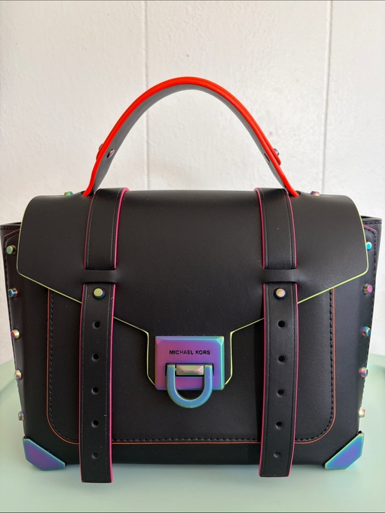 Michael Kors Handbags - Michael Kors Black Satchel with Neon Rainbow Trim